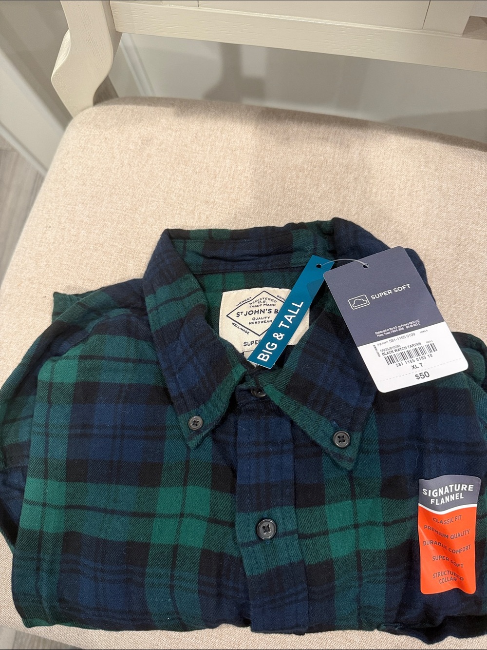 St. John's Bay Green & Navy Plaid Button-Down Shirt